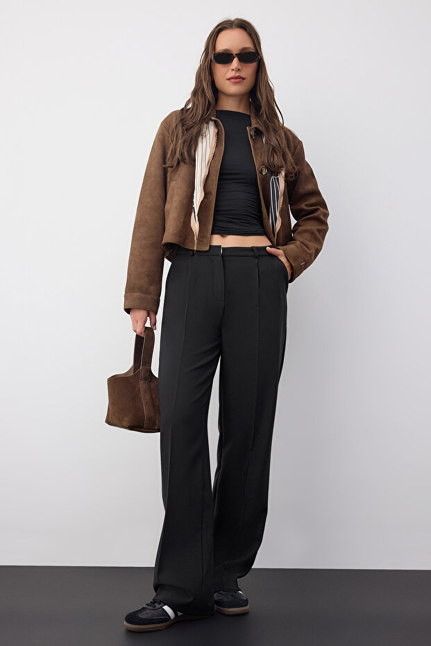 Wardrobe Essentials Siyah İçten Bel Ayarlamalı Wide Leg/Geniş Paça Bootcut Pantolon | TWOAW26PL00028 - 2