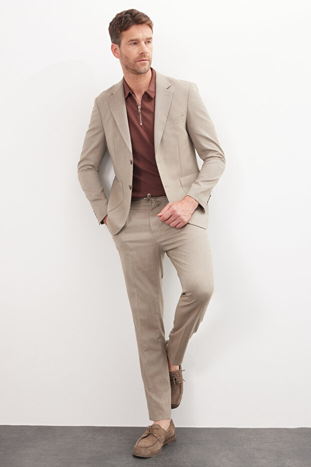 Men's Regular Fit Mink Flexible Lycra Fabric Mono Collar Bag Pocket Suit