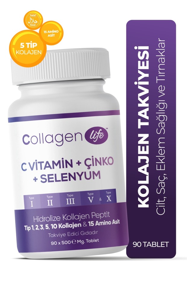 5 Tip Kolajen Tip 1, Tip 2, Tip 3, Tip 5 ,tip 10, ( Selenyum , C Vitamini Ve Çinko ) 90 Tablet - 1