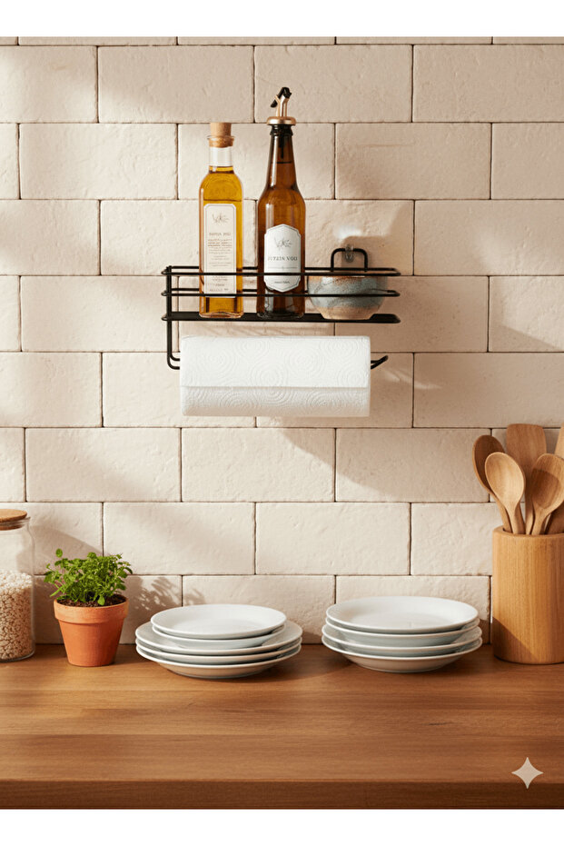 Siyah Yapışkanlı Raflı Kağıt Rulo Havluluk & Peçetelik, Mutfak, Banyo Düzenleyici (Yapıştır/Vidala) - 2