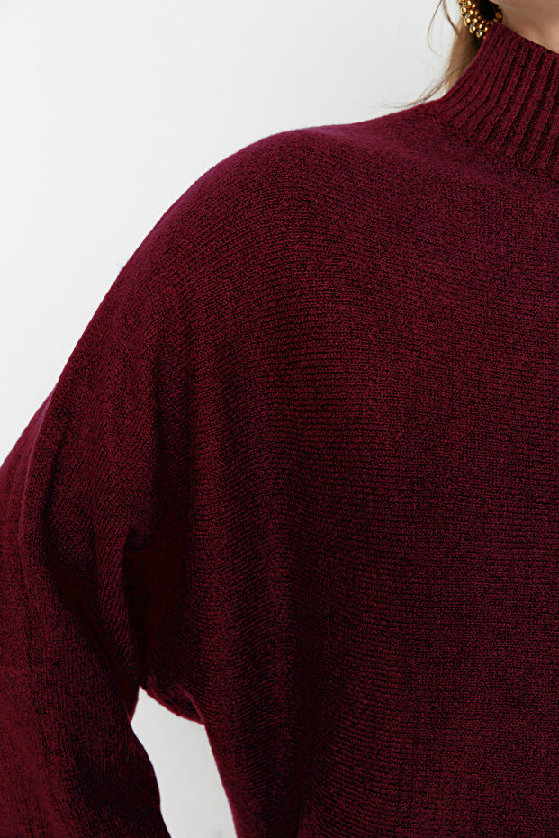 Weinroter, weich strukturierter, weiter Strickpullover TWOAW20KZ1059 - 4