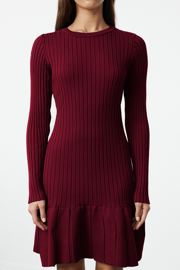 Bordo Mini Pileli Triko Elbise TWOAW24EL00013 - 3