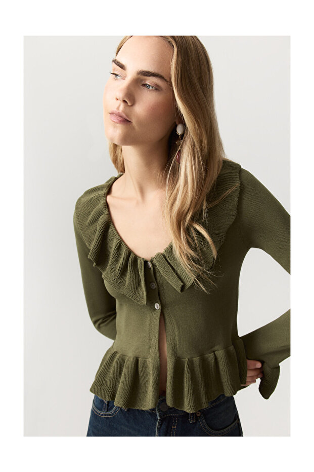 Kobieta Ruffle dzianinowa kurtka - 3