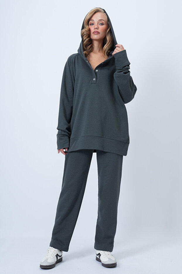 Anthracite Hooded Oversize Sweatshirt and Pants Set Alc-X12476