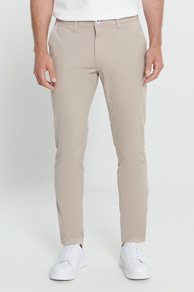 Men's Stone Slim Fit Slim-Fit Cotton Stretch Chino Trousers