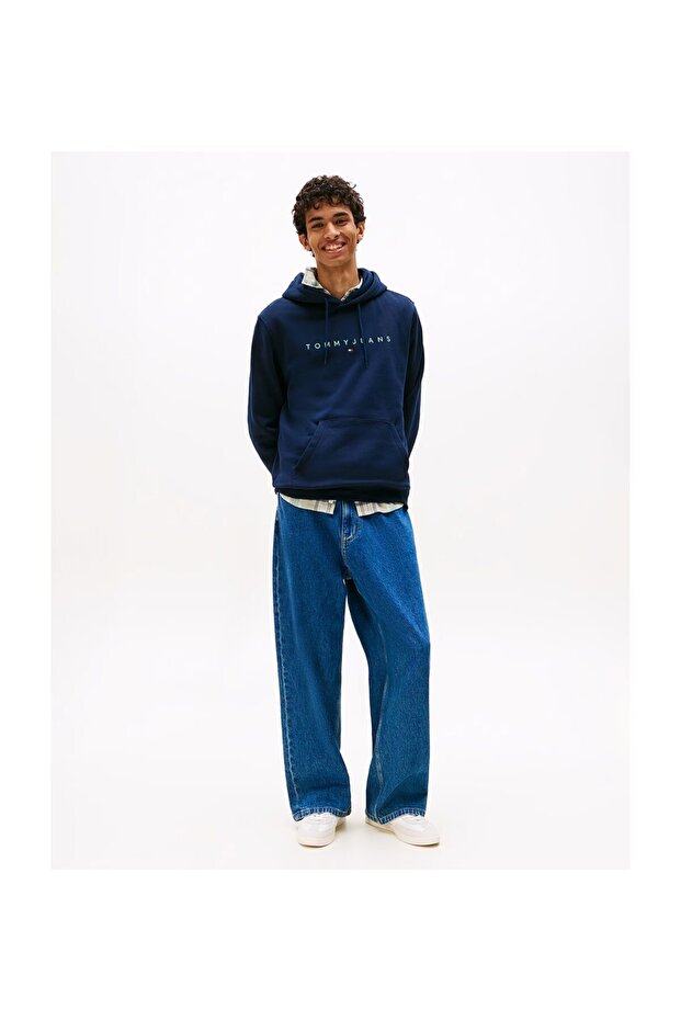 Men Dark Night Navy Multi Regular Fit Linear Logo Pullover Hoodie - 1