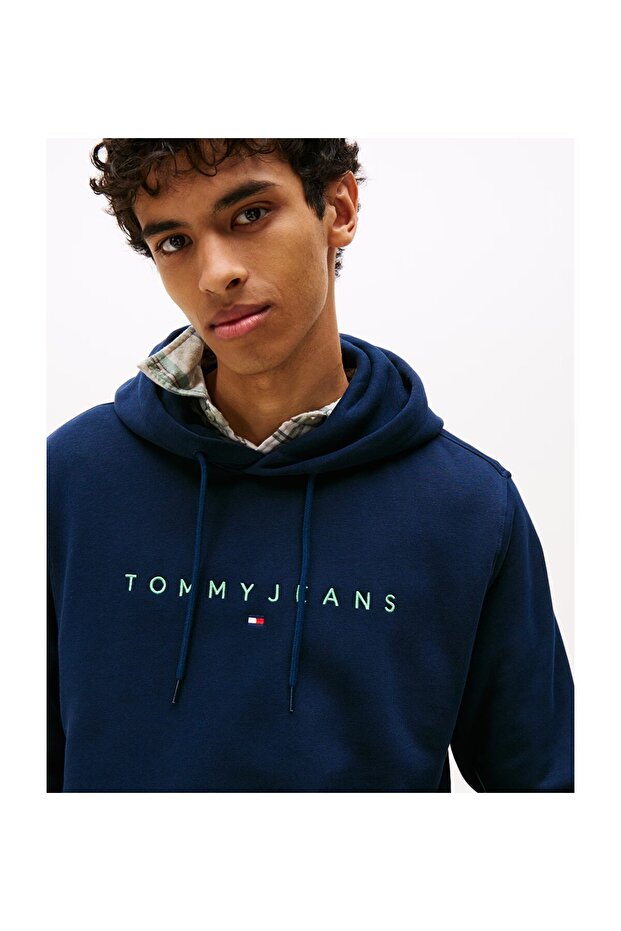 Men Dark Night Navy Multi Regular Fit Linear Logo Pullover Hoodie - 4