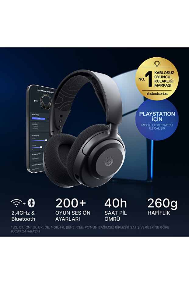 Arctis Nova 3P Wireless PC, PS, Mobil Uyumlu Kablosuz Gaming Kulaklık - Siyah SSH61686 - 5