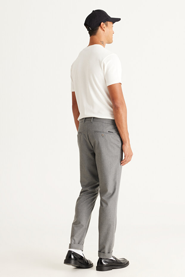 Męskie szare, dopasowane, elastyczne spodnie z wiązaniem w talii - 7
