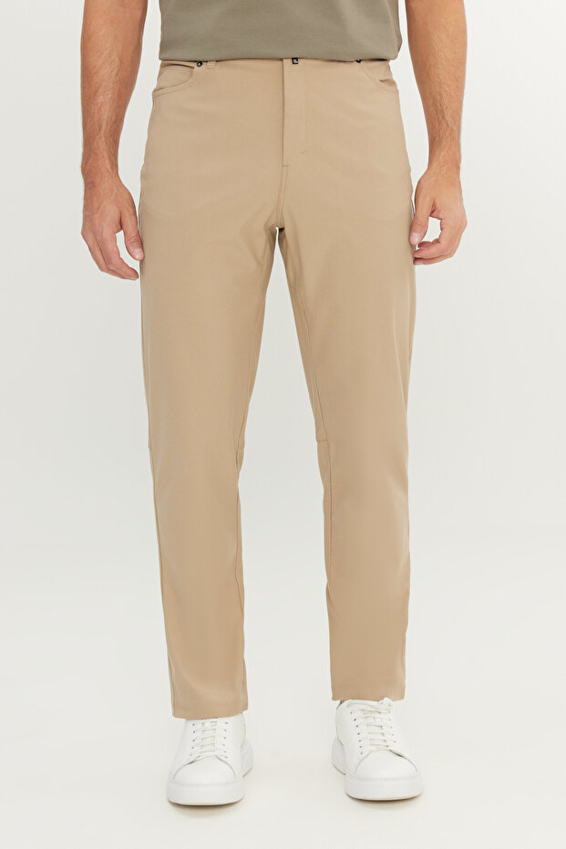 Men's Beige 360 All-Way Stretch Slim Fit Slim Fit 5 Pocket Casual Trousers