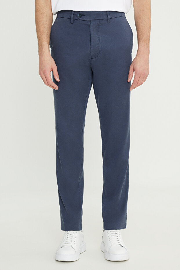 Men's Indigo-Grey Cotton Slim Fit Slim Fit Side Pocket Stretch Casual Pants