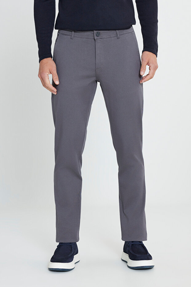 Men's Anthracite Non-Wrinkle Slim Fit Slim Cut Cotton Flexible Casual Trousers