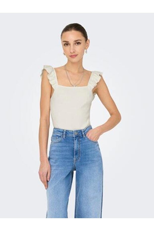 Jdynanna s/l square neck frill top knt