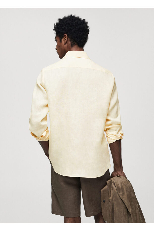 %100 Keten Regular Kesim Gömlek - 7