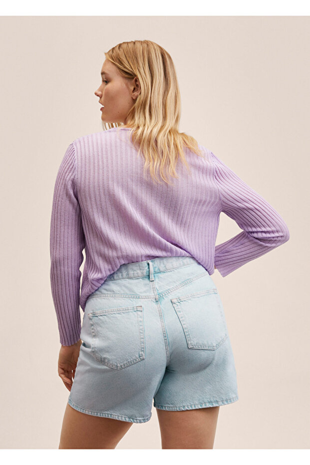 Düz Kesim Kot Şort - 7