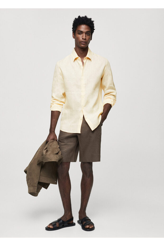 %100 Keten Regular Kesim Gömlek - 8