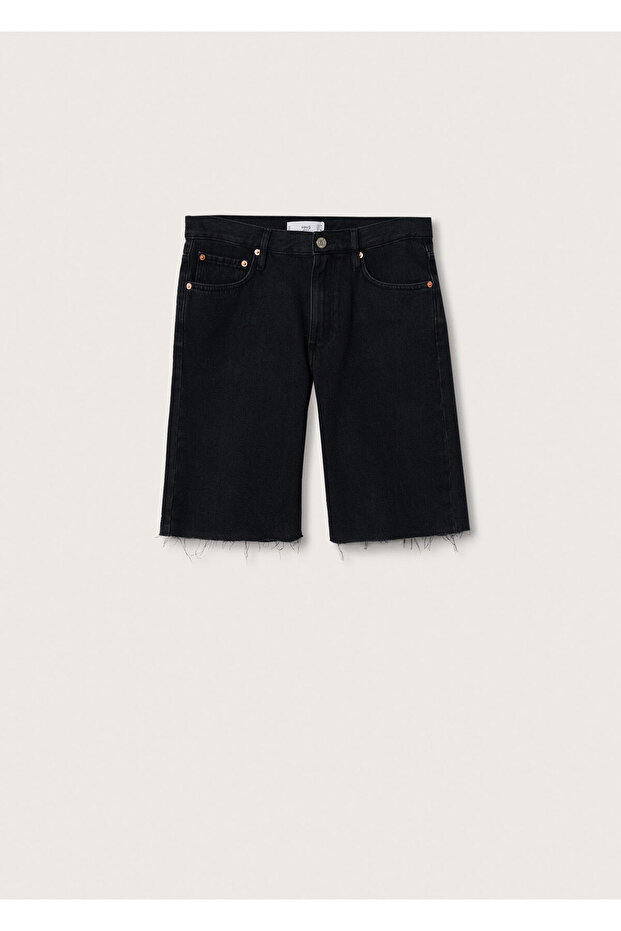 Paçaları Dikişsiz Kot Bermuda Şort - 1