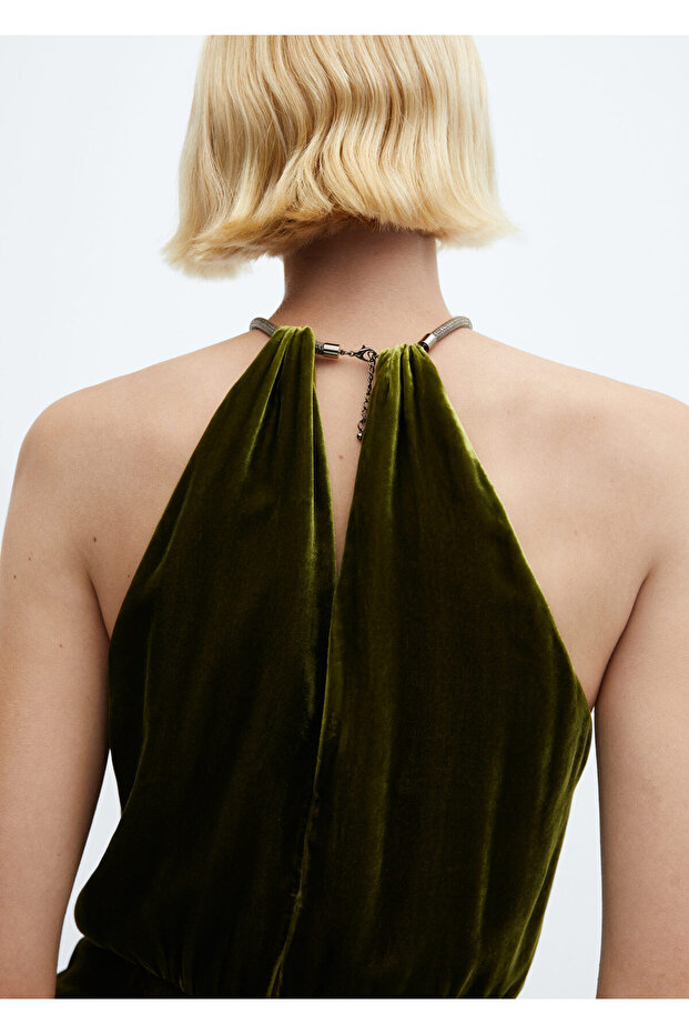 Halter yaka kadife tulum - 5