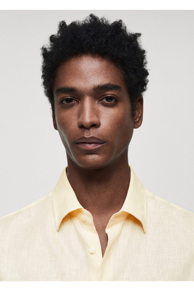 %100 Keten Regular Kesim Gömlek - 4