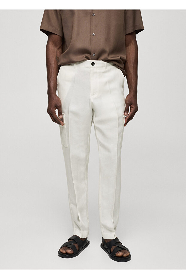 Keten Karışımlı Kargo Pantolon - 9