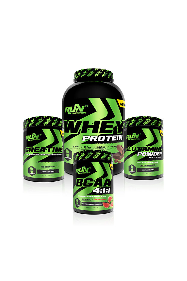Run Nutrition Kas Kütlesi, Vücut Geliştirme(WHEY PROTEİN 2.4KG ÇİKOLATA,CREATİNE,GLUTAMİNE,BCAA KARPUZ)