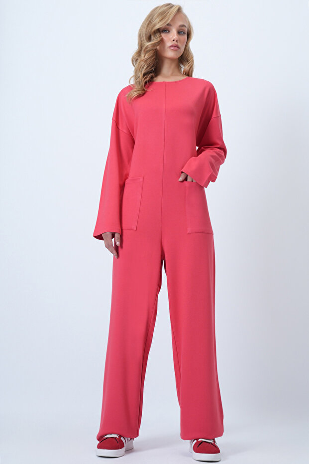 Mercan Crew Neck Zippered Back Relaxed Cut Jumpsuit Alc-X14554