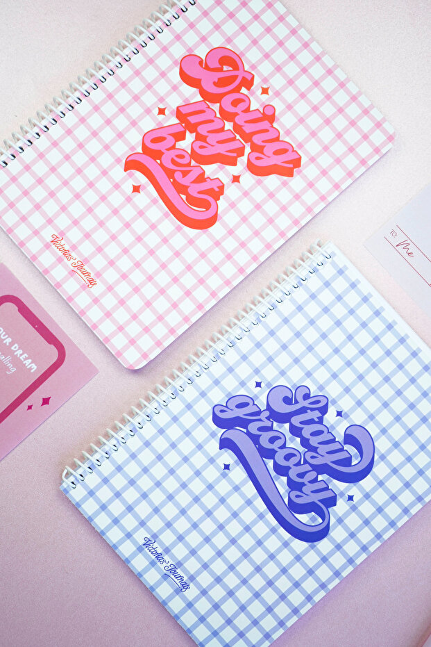 A4 Spiral School Notebook Set of 2 – Checkered, Soft Touch Cover
