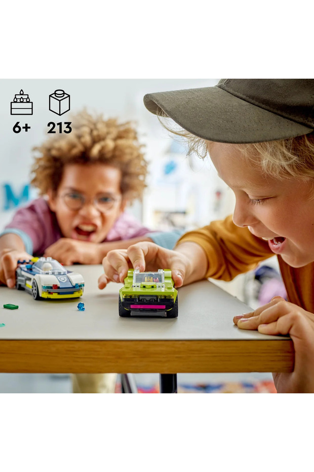 ® City Polis Arabası ve Spor Araba Takibi 60415- 6+ Çocuklar için Yaratıcı Oyuncak Yapım Seti (213P) - 6