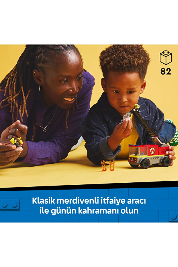 ® City Merdivenli İtfaiye Kamyonu 60463 - 4+ Yaratıcı Oyuncak Yapım Seti (82Parça) - 6