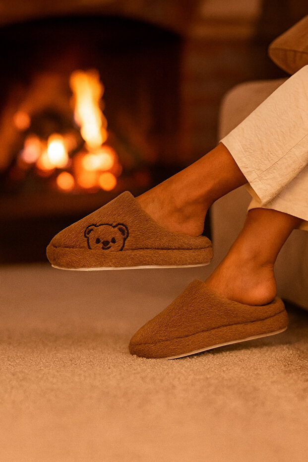 Dámské hnědé chlupaté domácí pantofle Teddy Bear BYNDAY01 - 1
