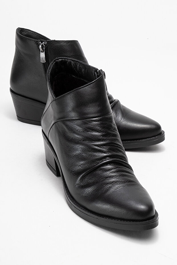 Rule Black Genuine Leather Women's Thick Heeled Boots