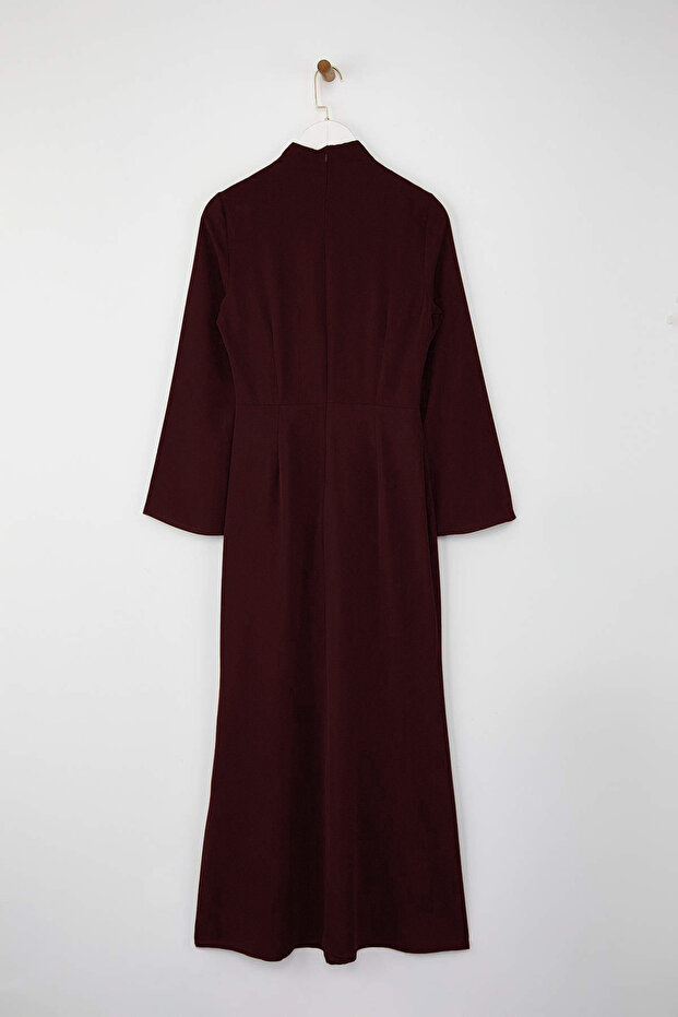 Bordó drapéria részletesen kidolgozott szövésű estélyi ruha TCTAW26DB00000 - 7