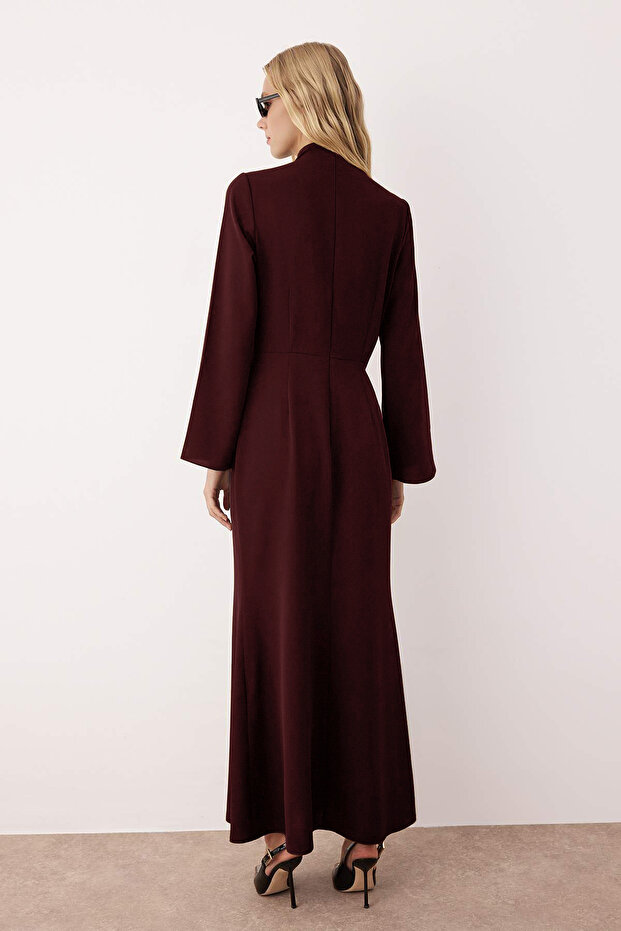 Bordó drapéria részletesen kidolgozott szövésű estélyi ruha TCTAW26DB00000 - 4