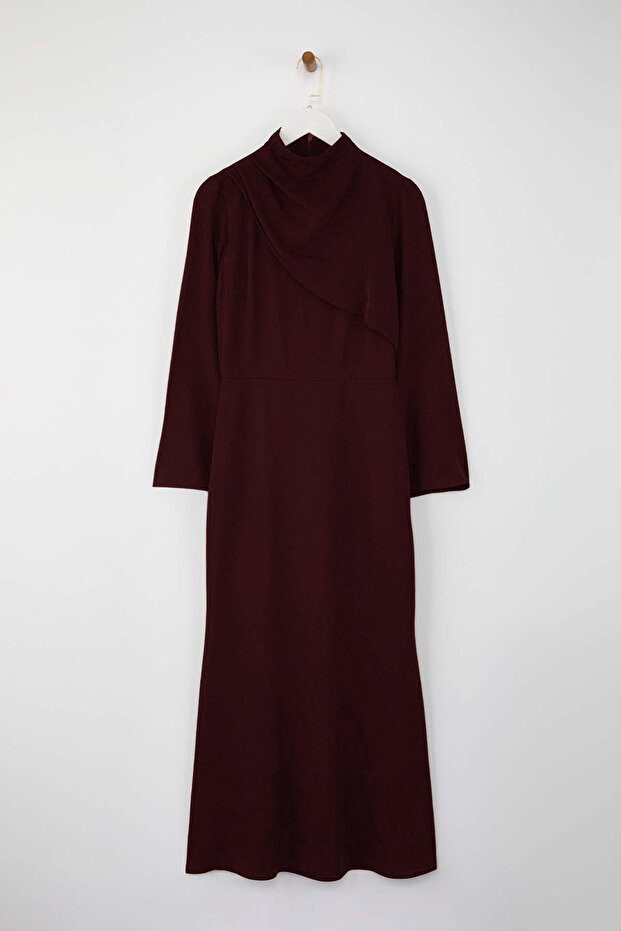 Bordó drapéria részletesen kidolgozott szövésű estélyi ruha TCTAW26DB00000 - 5