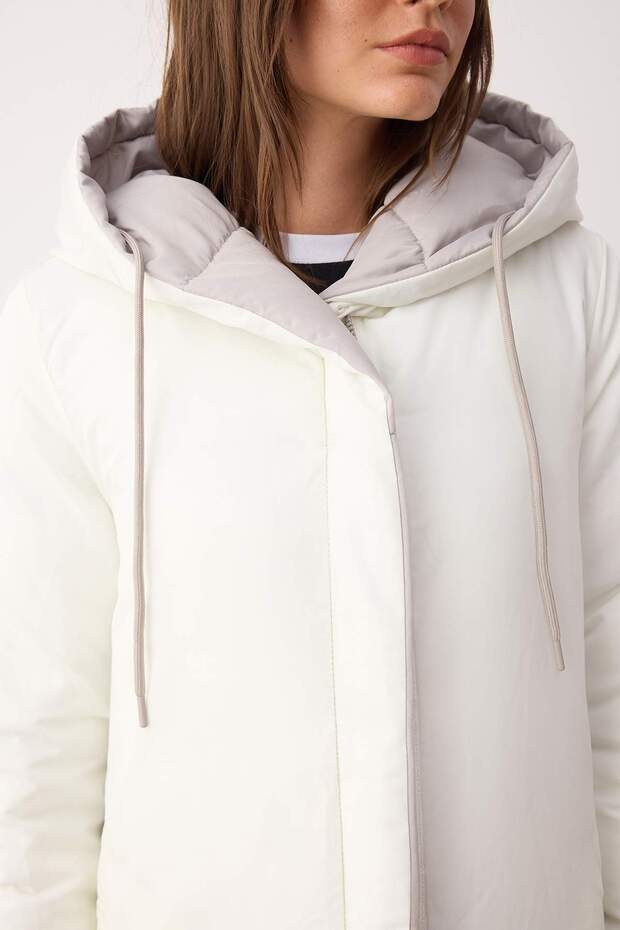 Mink-Stone Dwustronny regularny wzór kaptur wodoodporny długi puchowy płaszcz TWOAW23MO00052 - 5