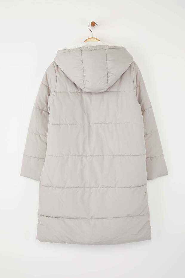 Mink-Stone Dwustronny regularny wzór kaptur wodoodporny długi puchowy płaszcz TWOAW23MO00052 - 9