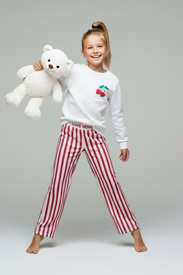 Kırmızı Kız Çocuk Baskılı Örme Alt-Üst Pijama Takımı TKDAW26PT00008 - 1