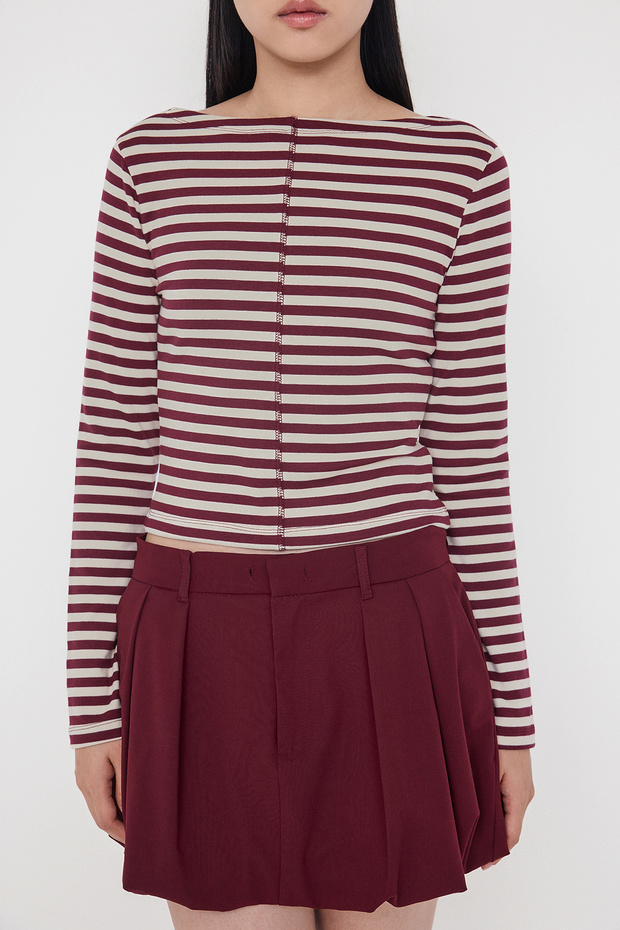Teen Fitted/Vücuda Oturan Çizgili Bordo Örme Bluz TWOAW26BZ00256 - 3
