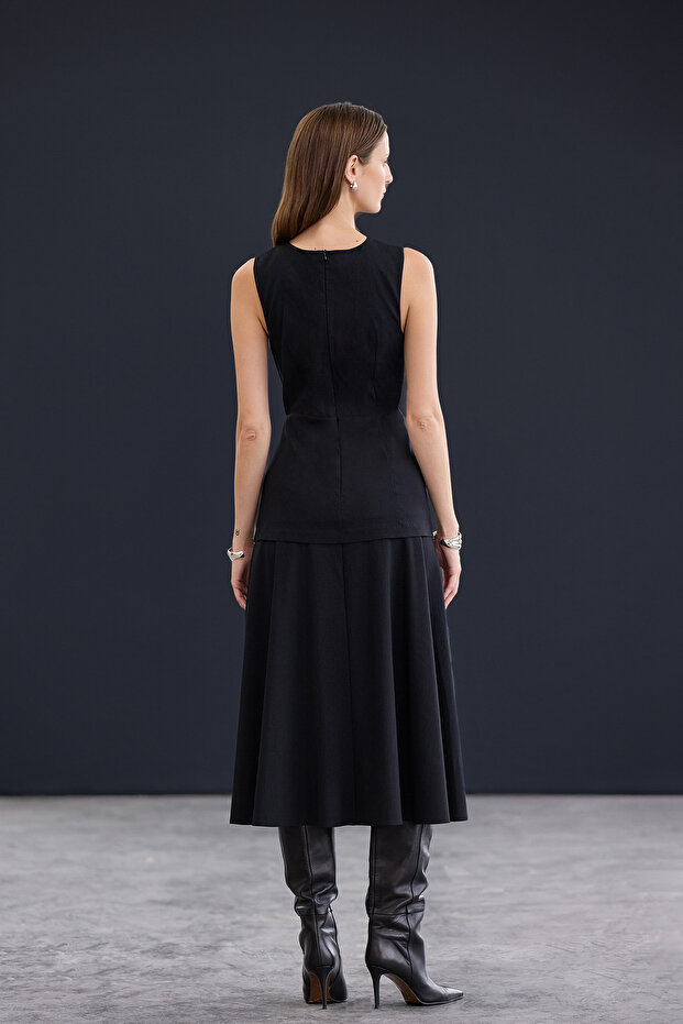 Trendyol Studio Siyah Midi Esnek Dokuma Elbise TWOAW26EL00307 - 7