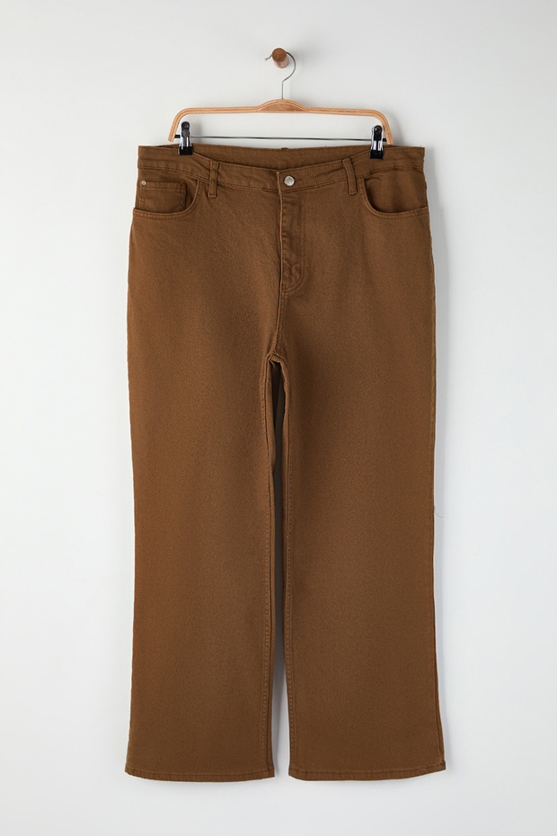 Kahverengi Yüksek Bel Geniş Paça Büyük Beden Wide Leg Jeans TBBAW23CJ00020 - 5