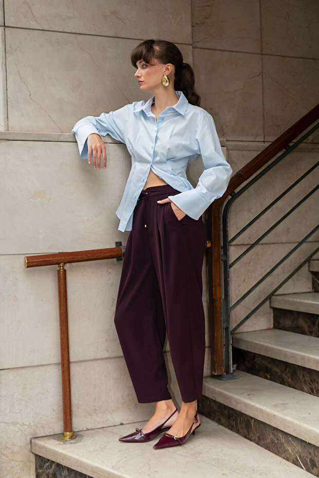 Mürdüm Şalvar/Harem Bağcıklı Pantolon TWOSS25PL00126 - 2