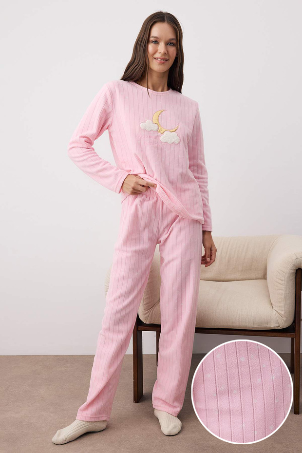 Pembe Galaksi Patchli Polar Örme Pijama Takımı THMAW26PT00193 - 1