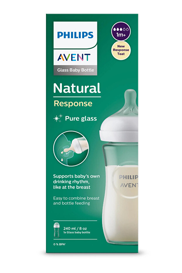 PHILIPS AVENT SCY933/01 Sklenená fľaša, Prirodzená reakcia, 240 ml, pomalý prietok, od 1 mesiaca - 1