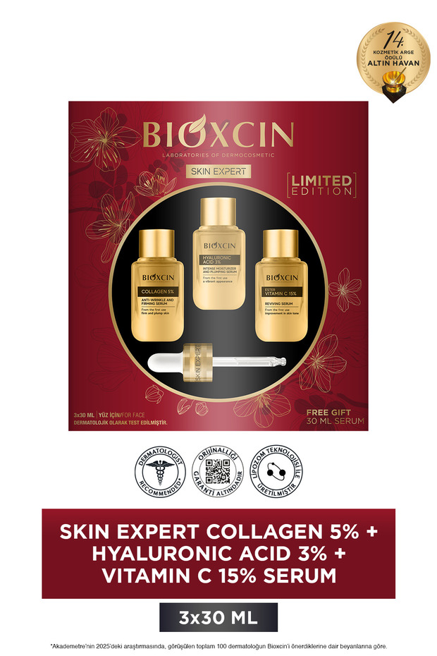 Skin Expert Skin Care Serum Set 3X30 ml Advantage Package Collagen, Ester C, Hyaluronic Acid Ltd Edt
