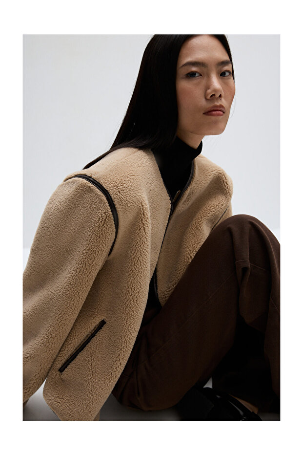 Jachetă de damă din shearling artificial - 5