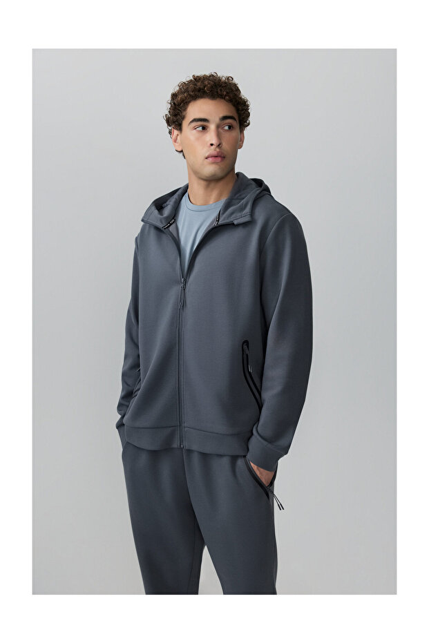 Férfi interlock cipzáras pulóver - 1