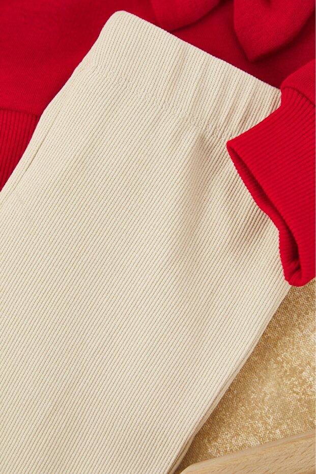 Kırmızı Pamuklu Düz Bisiklet Yaka 23 Nisan OversizeKız Çocuk Örme Alt - Üst - 4