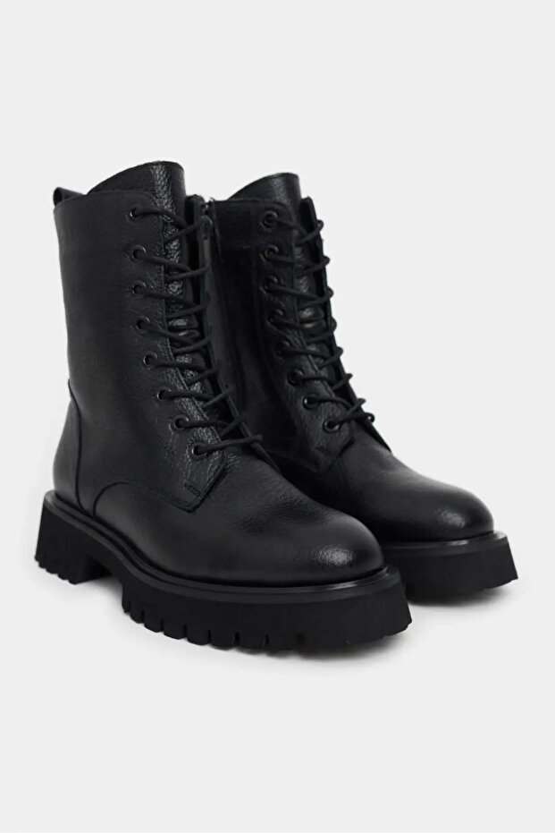 Tempest fekete valódi bőr sarkú, fűzős női csizma - 4