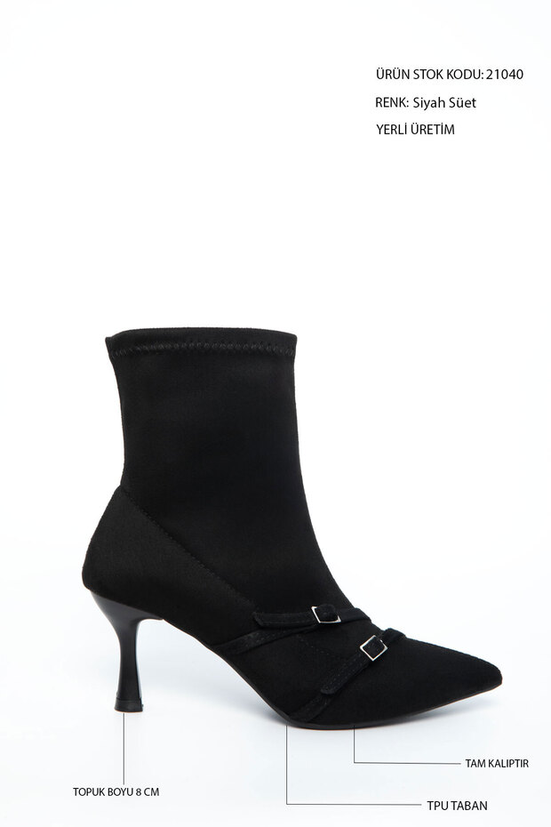 Siyah Süet Kadın Bot & Bootie 21040 - 2