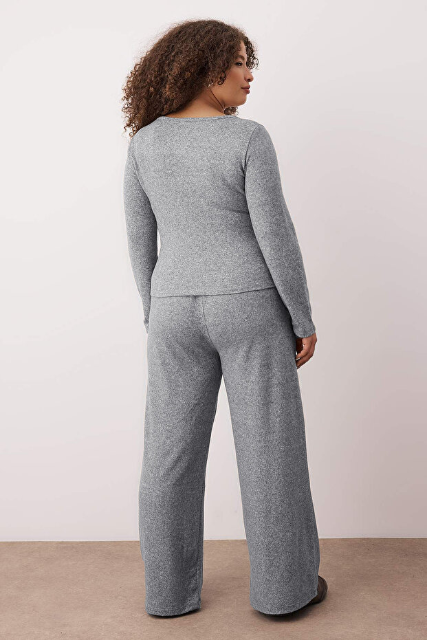 Šedý Yumoş Crop a Wide Leg/Široké nohavice pletený spodní top set TBBAW26CP00005 - 4